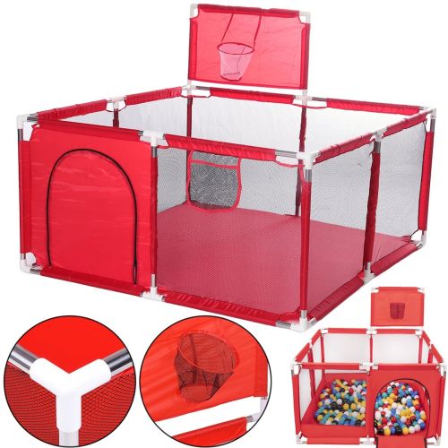 Дитячий складаний манеж IMBABY LJ-200819 з кільцем для баскетболу і м'ячиками для дітей, Сухий ігровий басейн з кульками і парканом для малюків