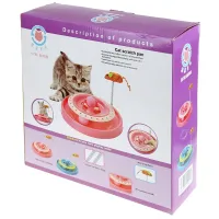  Интерактивная игрушка дразнилка для кошек с двумя мячиками и мышкой Si Mu Beibei Cat Scratch Pan, Игровой трек для котов с 2 шариками Розовый