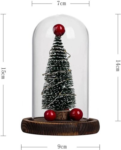 Новорічна ялинка в скляній колбі 15 см Christmas Light з LED гірляндою і кулями, настільний декоративний Різдвяний нічник на батарейках