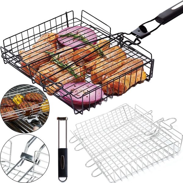 Універсальна Решітка гриль для мангала Broil King MAG-770 32x22 см зі знімною ручкою, кошик сітка для барбекю з нержавіючої сталі срібляста