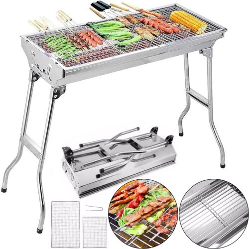 Переносний розкладний мангал Stainless Steel Grill GP-4273 для шашлику і барбекю, Гриль зі знімною сіткою 48х33х59 см на деревному вугіллі і дровах