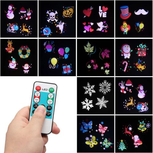 Уличный лазерный проектор Led Change Card Garden Projector PJ-518 на 12 картриджей RGB изображений, новогодний светодиодный диско прожектор с пультом