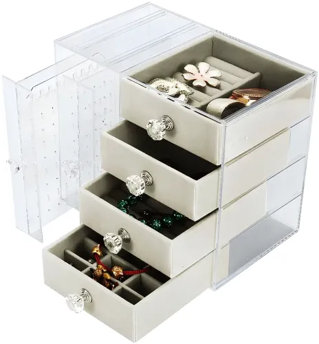 Шкатулка для зберігання ювелірних прикрас Jewelry Box LD-1033, акриловий органайзер із 6-секційними шухлядами для біжутерії та аксесуарів XL-1831