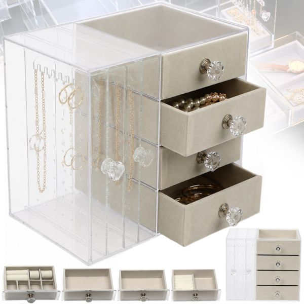 Шкатулка для зберігання ювелірних прикрас Jewelry Box LD-1033, акриловий органайзер із 6-секційними шухлядами для біжутерії та аксесуарів XL-1831