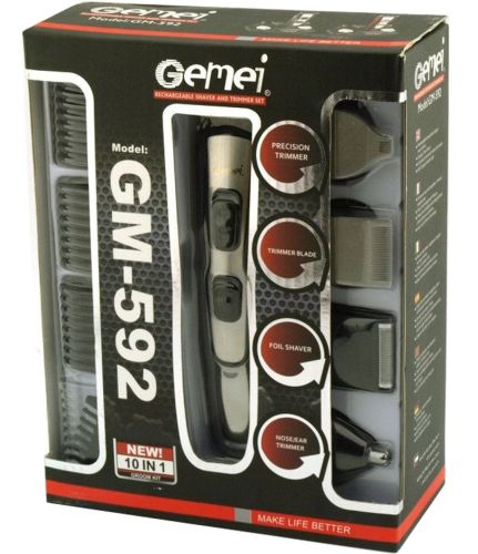 Акумуляторна машинка для стрижки волосся Gemei GM-592 10 в 1 електробритва, тример бороди, носа і вух, набір для тіла з насадками, Kemei, Geemy