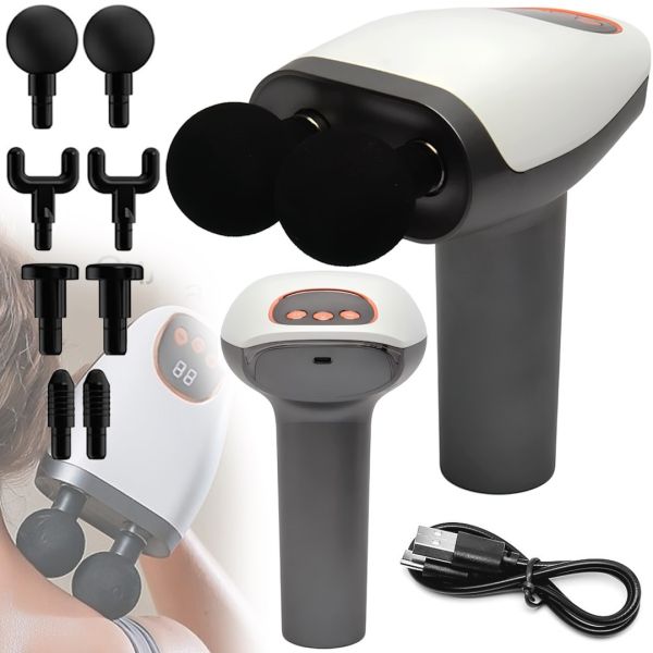 Ручний ударний масажер для м'язів Massage Gun Maxtop MP-921 25W 1500мач акумуляторний подвійний пістолет вібромасажер для всього тіла з дисплеєм USB